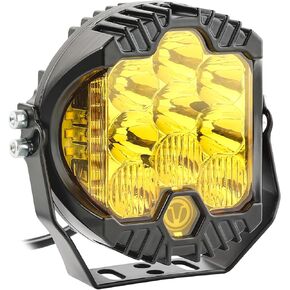 AUTOXBERT 5 Inch Round LED Offroad Lights,50W LED Side Shooter Pods Spot Flood Combo Beam Fog Driving Lights with Amber DRL for Jeep Truck ATV SUV 4x4 Pickup, Pack of 1