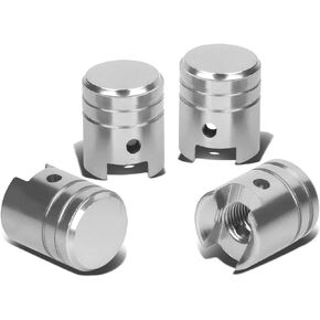 Auto Dynasty Piston Style Polished Aluminum Silver Tire Vavle Stem Caps (Pack of 4)