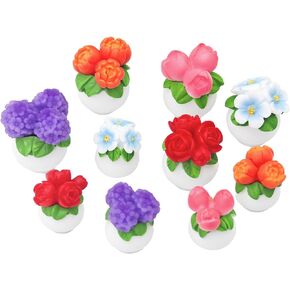 Mini Resin Flower Set, Dollhouse Miniature Tiny Fate Flower Figurines, Mini Resin Micro Flower Pots Landscaping Decor,Cute Stuff Accessories for Party,Cake,Fairy Garden Decorations - 10 Pcs 2 Size
