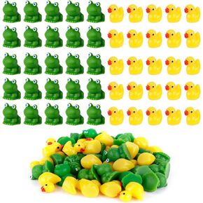 25pcs Tiny Frogs Figurines & 25pcs Mini Resin Ducks, Miniature Resin Frogs Tiny Duck Figures Mini Animals Ornaments for Crafts Garden Landscape Dollhouse Decor
