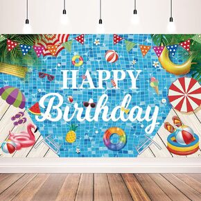 Pool Birthday Party Decorations, Happy Birthday Pool Party Banner, Pool Party Backdrop for Birthday Party, Pool Party Decorations for Kids Birthday, Birthday Pool Party Backdrop Banner, 72x43 inch