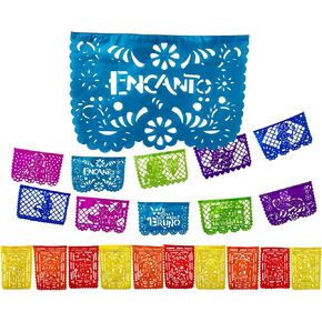 50 قدمًا من Papel Picado Mexicano para Fiesta مع مشاهد فيلم Encanto (12.5 قدمًا × 4) مجموعة من 4 لافتات حفلات مكسيكية من ورق Papel Picado، ومستلزمات حفلات أعياد الميلاد من Encanto وديكورات Cinco de Mayo