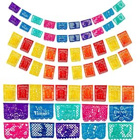 50 Ft Papel Picado Mexicano para Fiesta with Encanto Movie Scenes and Magic Doors (12.5 FT x 4) Set of 4 Papel Picado Plastico Mexican Party Decorations, Encanto Birthday Party Supplies, Mexican theme Party Decorations