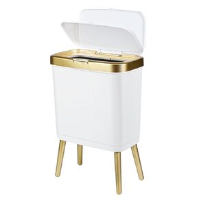 Small Trash Can for Bathroom, Tall Garbage Can with Lid, 4 Gallon Modern Trash Can with Legs, Plastic White Trash Can Waste Basket for Bedroom, Living Room,Office.