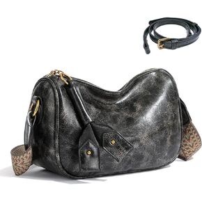 Leather Crossbody Bag with 2 Adjustable Removable Straps, Trendy Small Shoulder Bag, Bucket Purse for Women
