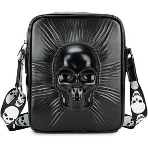 3D Skull Crossbody Bag for Women and Men PU Leather Shoulder Bag Satchel Gothic Purse Hip-hop Handbags Square Bag