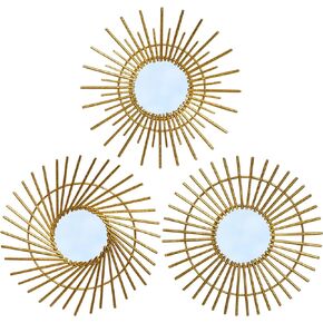مرآة حائط ديكور مرآة حائط ذهبية مرايا دائرية معدنية Sunburst مرايا زخرفية ديكور منزلي هدية عصرية للنساء والأمهات
