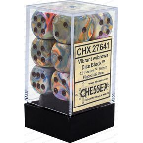 DND Dice Set-Chessex D&D Dice-16mm Festive Vibrant and Brown Plastic Polyhedral Dice Set-Dungeons and Dragons Dice Includes 12 Dice – D6