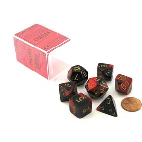 Chessex Manufacturing Polyhedral 7-Die Gemini Dice Set: Black & Red with Gold (d4, d6, d8, d10, d12, d20 & d00) CHX-26433