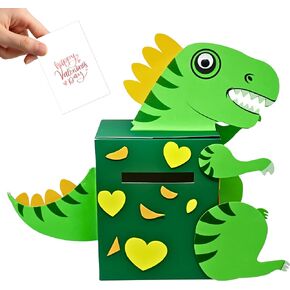 4E's Novelty DIY Dinosaur Valentines Card Box Craft Kit - Makes 1 Valentines Day Crafts for Kids, Valentine Mailbox for Classroom Exchange Party Activity Mail Box Crafts for Kids Girls Boys