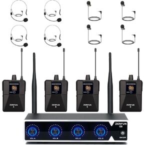 نظام ميكروفون لاسلكي احترافي ذو 4 قنوات، سماعة رأس لاسلكية UHF ميكروفونات Lavalier Lapel لغناء الكنيسة الكاريوكي، تردد قابل للتعديل 4x50 (بطارية G8 4 Bodypack)