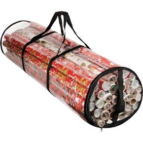 Handy Laundry Clear Wrapping Paper Storage Bag - Transparent Design, Dual Zipper and Two Handles for Easy Carrying. Store Up to 25 Standard 40-Inch Gift Wrap Rolls. (BLACK)
