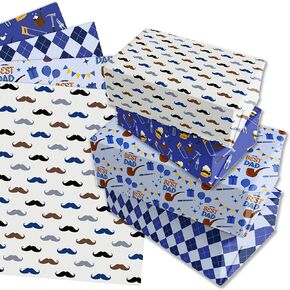 DodelyGz 12 Sheets Father's Day Gift Wrapping Paper,4 Designs Best Dad Pattern Wrapping Paper For Father's Day DIY Gift Packing Birthday Party Favor, 20 x 27 Inch