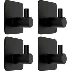 4 PCS Stainless Steel Sticky Hooks Heavy Duty Wall Hooks Towel Hanger Wall Holder Waterproof for Hanging Coat, Hat,Robe Hook（Black Image Nose）