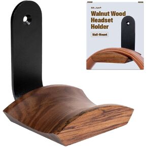 Wood Headphone Wall Mount Holder, with VHB Adhesive Tape and Screw, Holds 10 lbs (Black & Walnut Wood, 2 Pack) in Saudi Arabia