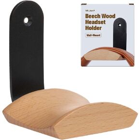 Wood Headphone Wall Mount Holder, with VHB Adhesive Tape and Screw, Holds 10 lbs (Black & Walnut Wood, 2 Pack)