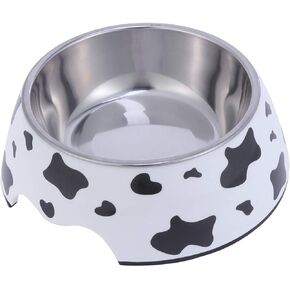 POPETPOP Cute Dog Bowls with Removable Stainless Steel Bowl-Durable and Non-Skid Stainless Steel Dog and Cats Bowls 2 in 1 Pet Bowls-Cow Medium