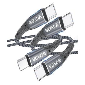 AkoaDa USB C to USB C 100W Cable 10 FT 2Pack, 5A Fast Charging USB C Charger Cable for iPhone 15/15 Pro/15 Plus/15 Pro Max, MacBook Pro2020, iPad Pro/Air 5/4, Samsung Galaxy S22/S23+/S23 Ultra,Grey