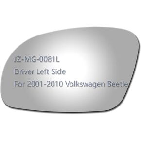 Side Mirror Glass fit for 2001-2010 Volkswagen Beetle Driver Left Side LH Flat, Including Adhesive (Non Towing Mirror Glass) (Non Heated)