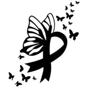 Butterfly Melanoma Cancer Ribbon Vinyl Decal | Black | Made in USA by Foxtail Decals | for Car Windows, Tablets, Laptops, Water Bottles, etc. | 3.7 x 4.5 inch