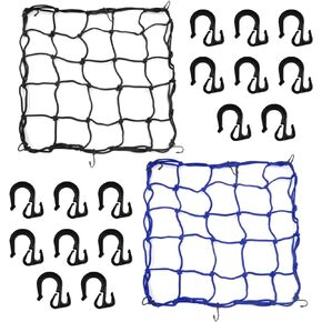 Motorcycle Cargo Net, 15.7"x15.7" Elastic Rubber Bungee Netting Stretches to 31.5"x31.5", Thicken Luggage Helmet Net with 8 Adjustable Hooks for Motorcycle, Bike, ATV (Black)