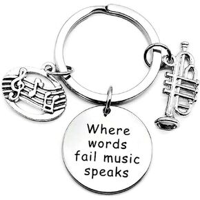 Music Keychain Trumpet Keychain Music Note Key Chain Musical Instrument Keyring Music Teacher Gift Music Student Gift Music Lover Where Words Fail Music Speaks Trumpet Key Ring