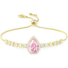 Linawe Crystal Diamond Rhinestone Charm Bracelets for Women, Gold/Silver/Rose Gold Adjustable Chain Bracelet, Teardrop Birthstone Cubic Zirconia Prom Costume Wedding Jewelry