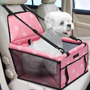 PetsHome Dog Car Seat Foldable Dog Car Booster Seat Waterproof Breathable Oxford Travel Bag for Small to Medium Dogs, Puppies, Pets-Pattern Pink