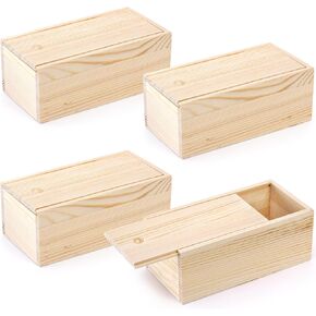 yarlung 4 Pack Unfinished Wood Storage Box with Slide Lid, Vintage Keepsake Case Cards Container Small Gift Box for Art Hobbies, DIY Craft, Desktop Bead Organizer, Jewelry Storage