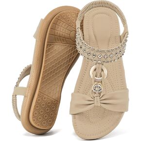 HARENCE Womens Sandals Dressy Flat: Comfortable Elastic Strap Flats Shoes Casual Summer Slip on Sandal for Beach, 8, Black,beige,blue,brown in Kuwait