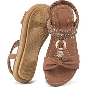 HARENCE Womens Sandals Dressy Flat: Comfortable Elastic Strap Flats Shoes Casual Summer Slip on Sandal for Beach