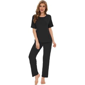 WiWi Womens Pajamas Sleepwear Short Sleeve Scoop Neck Lounge Sets with Pants Pj Viscose from Bamboo Pjs S-XXL