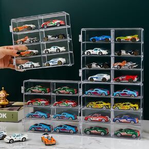 1/64 Scale Matchbox Wheels Toy Car Display Case Holds 32 Toy Cars Storage Organizer, Clear Display Box with Clear Snap-On Dust Cover 6.5 X 7.5 X 1.6 Inches 4 Pack