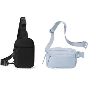 CHOLISS [Black+Light Blue] Small Sling Bag and Belt Bag for Women and Men, Crossbody Bags Trendy with Extended Strap