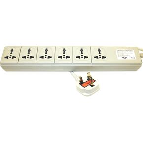 VCT Electronics UP600UK Universal Power Strip 6-Outlets 100-volt - 220-volt/250-volt and 3750-watt Surge Protector and Window Shutters with UK Plug