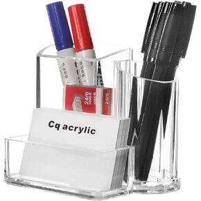 Cq acrylic Pen and Pencil Holders Cups Business Card Holder Box Office Supplies Desktop Organizer Storage,5.4x3.8x4.4 inch Pack of 1