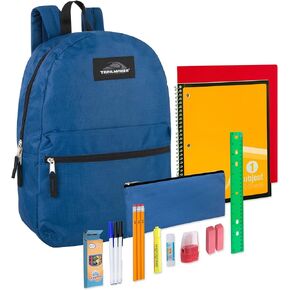 Trail maker Backpack with School Supplies for Kids - 20 Piece Back to School Supplies with 17" Backpack (Navy)