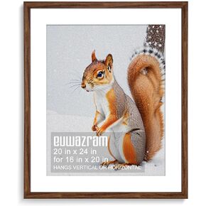 20x24 Picture Frame - Single Frame, Rustic Walnut 20x24 Frame Matted to 16x20, or 20 x 24 Picture Frame without Mats for Artwork, Puzzles, Photos and Movie Posters
