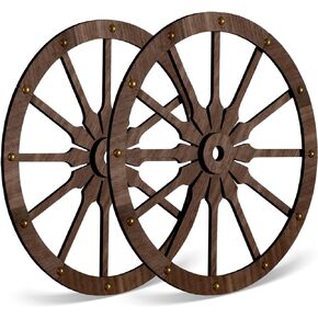 KOYILTD 2 Pcs 12 In Farmhouse Rustic Wagon Wheel Wooden Decoration Western Cowboy Style Home Decorations With Spot Glue Concise Simple Style