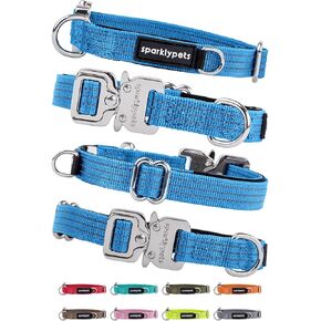 SparklyPets Heavy Duty Wide Dog Collar with Quick Release Chrome Buckle – Thick Tactical Dog Collar with Reflective Stripes & Soft Lining – for Large & Medium Breeds