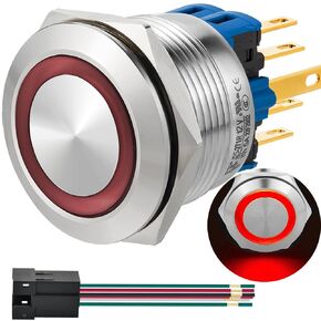 25MM Momentary Push Button Switch High Round Head 2NO2NC DPDT/SPDT Stainless Steel Metal with 12V LED for 0.98" Mounting Hole with Wire UL Certification (Green, High Head)