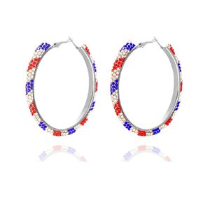 Handmade American Flag Earrings for Women Girls Boho Red Blue White Glitter Sparkly Rhinestone Wrapped Hoop Dangle Earrings 4th of July USA Patriotic Day Gift (American Flag Hoop Earrings)
