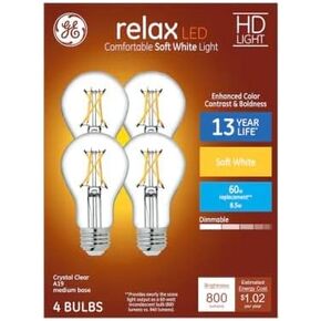 GE 51531 Relax LED A19 لمبة إضاءة بيضاء ناعمة 60 وات مكافئة للضوء LED in Kuwait