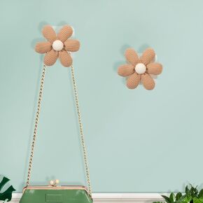 2 Pack Adhesive Wall Hooks Flower Wooden Hooks for Hanging Towel Coat Sticky Hooks for Bathroom Shower Kitchen (Beige)