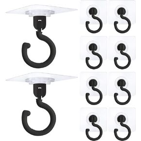 10 Pieces Adhesive Ceiling Hooks, Sticky Hooks Clear Hooks for Walls No Damage, Ceiling Hooks for Hanging, Outdoor Clear Adhesive Hooks (Black)