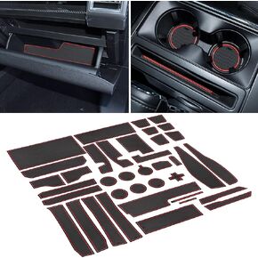 SENSHINE for Ford F150 Accessories 2021 2022 2023 2024 Non-Slip Anti Dust Cup Holder Insert Center Console Liner Trim Door Packet Mats Premium Custom Interior 38-pc Set (Bucket SuperCrew)(Blue Trim)
