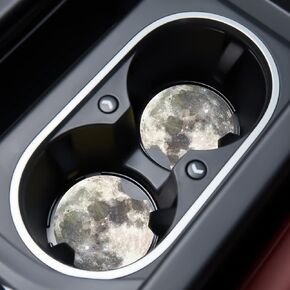 Car Cupholder Coaster Absorbent 2 Pack Cool Moon Design Rubber New Automotive Cup Holder Decal Decor Accessories for Women Men Gifts CDZ456