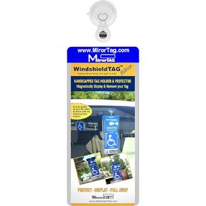 Windshield Tag by JL Safety. Handicap Placard Protective Holder with Suction Cup. Magnetically Display & Remove Tag