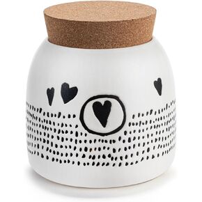 DEMDACO Hearts Small Cork Lid Statement Pattern Counter Storage White 3.5 x 4.5 Stoneware Canister