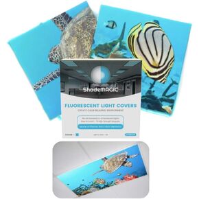 Fluorescent Light Covers for Classroom Office-Seascape-Light Filter Pack of;Eliminate Harsh Glare That Causing Eyestrain and Head Strain.Office & Classroom Decorations. Light Diffusers (4)